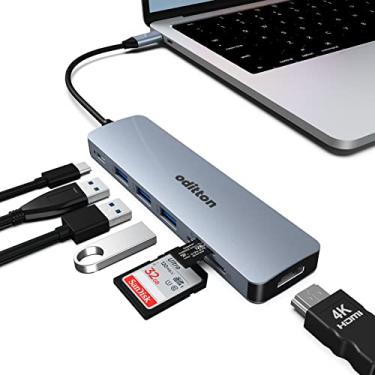 Imagem de Hub USB C, oditton USB C Hub 7 em 1 com HDMI 4K, PD 100W, 3 portas USB A 3.0, leitor de cartões TF/SD, adaptador USB C compatível com USB C computador portátil