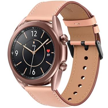 Imagem de Meliya Pulseira de couro para Samsung Galaxy Watch 3 de 41 mm feminino e masculino, pulseira de substituição de couro macio ajustável de 20 mm para Galaxy Watch 3 de 41 mm (rosa)