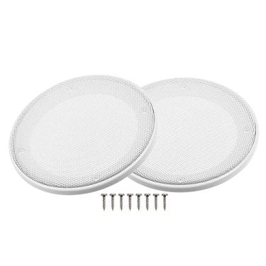 Imagem de X AUTOHAUX 2 peças 10.1 cm capa de alto-falante de carro malha subwoofer grade buzina protetor com 8 parafusos metal ABS branco