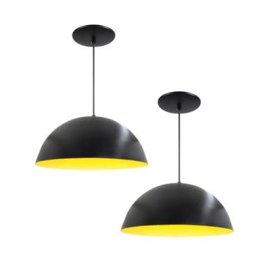 Imagem de Kit 2 Luminária Pendente Meia Lua 40cm Interior Amarelo Com Fiação 110