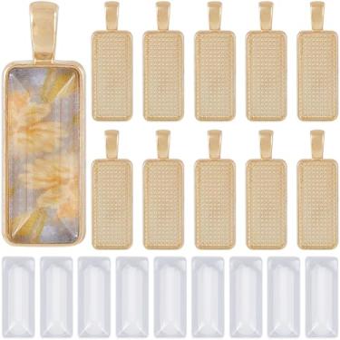 Imagem de SUNNYCLUE 1 caixa com 20 berloques retangulares dourados para cabochão de liga metálica antiga básica em branco kit de berloques com cabochão de vidro para fazer joias, berloques, colar, acessórios de