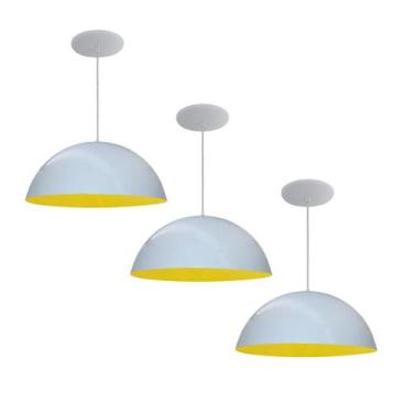 Imagem de Kit 3 Luminária Pendente Meia Lua 40cm Interior Amarelo Com Fiação 110
