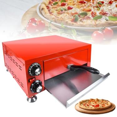 Imagem de Máquina de pizza de bancada de aço inoxidável de deck único, forno elétrico de pizza de 30 cm com alça/bandeja de migalhas/temperatura ajustável 0-300 °C, 1100 W, torradeira com gaveta para