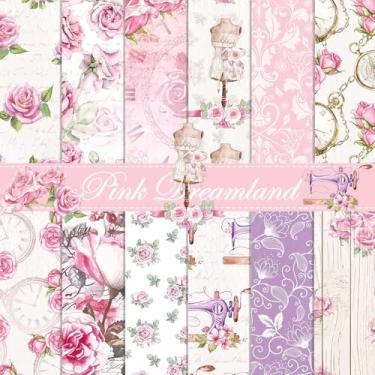 Imagem de sorkwo 24 folhas de papel padrão de rosas rosa, 30 cm x 30 cm, papel de cartolina estampado, materiais para scrapbook, vintage, papel decorativo para fazer cartões faça você mesmo, álbum de fotos,