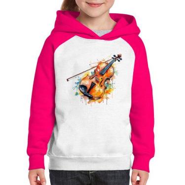 Imagem de Moletom Infantil Violino Watercolor - Foca na Moda, Branco, Rosa, 10