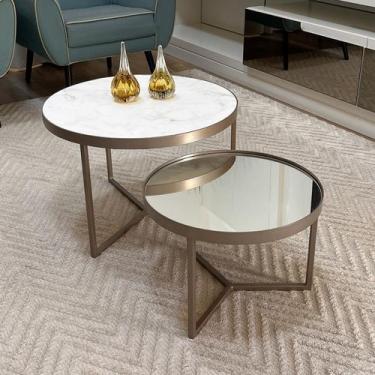 Imagem de Conjunto Mesa de Centro Redonda Dallas Marmo Branco com Espelho - BELI