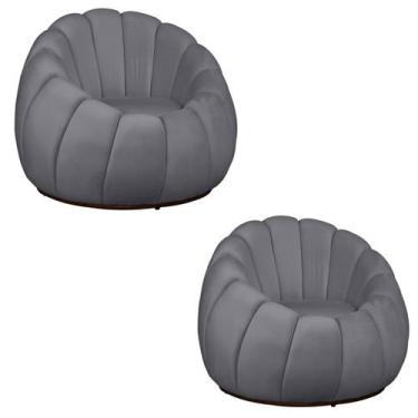 Imagem de Kit 02 Poltrona Decorativa Concha Base Arco Giratória Veludo - Fina Mo