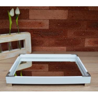 Imagem de Bandeja Lavabo B174 Prata Banheiro Cozinha Difusor Mdf Pé Metal Detalh