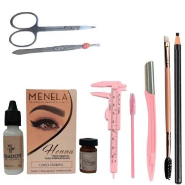 Imagem de Kit Design de Sobrancelha Menela Henna + Navalha +Pinca + Tesoura + La