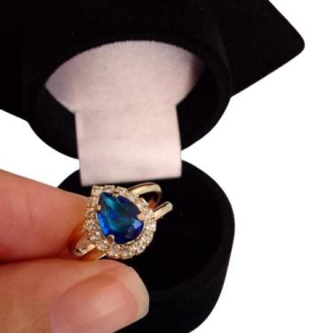 Imagem de Anel Profissão Formatura Curso Pedra Safira (Azul) banho ouro - Joias 