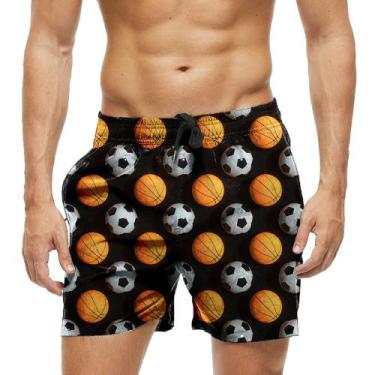 Imagem de Short Praia Shorts Banho Bermuda Verão Bolas Basquete Futebol Cartoon 
