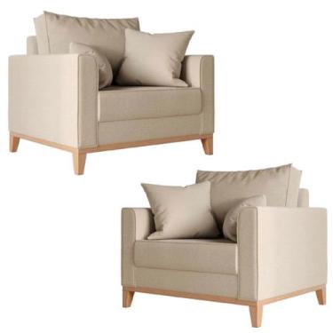 Imagem de Kit 2 Poltronas Beny Base em Madeira Maciça Recepção Linho Bege Kimi D