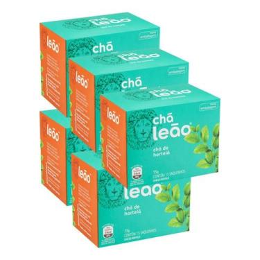 Imagem de Chá De Hortelã Com 15 Saquinhos Leão Kit 5 - leão alimentos, caixa