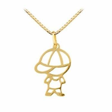 Imagem de Conjunto Cordão Veneziana 40cm Pingente Menino Ouro 18k 750 - DR Joias