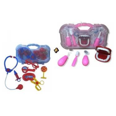 Imagem de Maleta Kit Dentista Rosa e Maleta Kit Médico Azul Brinquedo Odontologi