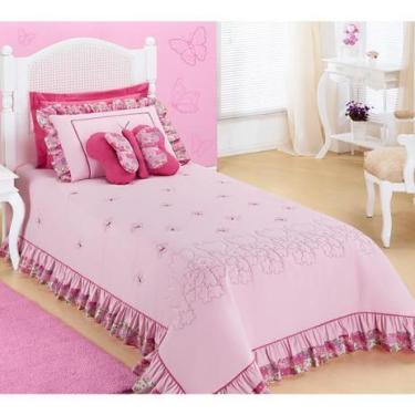 Imagem de Colcha Solteiro Kit Jardine 3 Peças c/ 1 Borboleta - cor rosa - Vigui