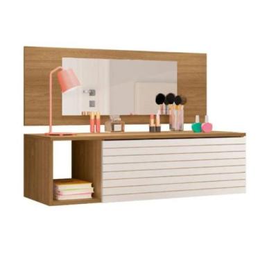 Imagem de Penteadeira Suspensa Joy Com Espelho E Painel Nature Branco - Peternel