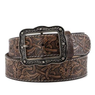 Imagem de Cinto Country Estonado Textura Floral em Couro Feminino Masculino - Pa