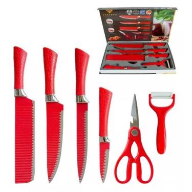 Imagem de Kit De Facas Genebra Luxo Premium 06 Peças - KNAKASAKI, VERMELHO