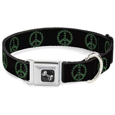 Imagem de Coleira de cachorro osso - Marijuana Peace Repeat Black Green - Larga-Grande 45,78-81,28 cm