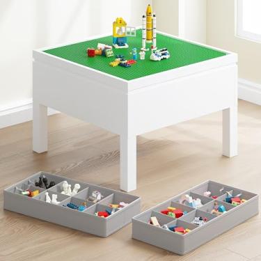 Imagem de UTEX Mesa de atividades infantil 3 em 1 com armazenamento, mesa de brinquedo de construção infantil compatível com Lego e tijolos duplos, mesa de xadrez para blocos de construção, desenho, artesanato