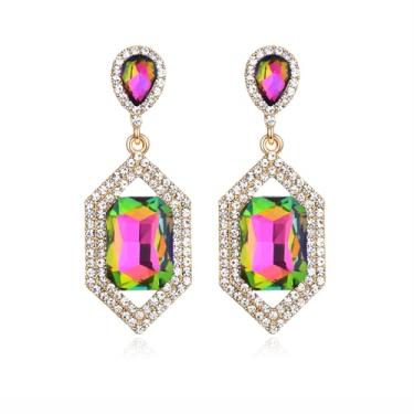 Imagem de Met-edianger Brincos de strass coloridos vintage retrô geométricos brincos de gota de cristal para mulheres, Zinco Aço inoxidável, Strass