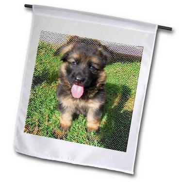 Imagem de 3dRose fl_107057_1 Filhote de pastor alemão com bandeira de jardim de fundo texturizado, 30,48 x 45,72 cm