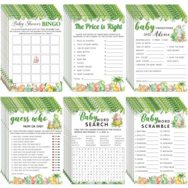 Imagem de Jetec 302 peças de jogos de chá de bebê com tema de dinossauro fofo, 6 jogos, 50 folhas cada, chuveiro, confusão de palavras, pesquisa de palavras para bebês, previsões e conselhos, o preço é certo