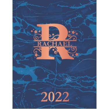 Imagem de Rachael: 2022. Personalized Name Weekly Planner Diary 2022. Monogram Letter R Notebook Planner. Blue Marble & Rose Gold Cover. Datebook Calendar Schedule