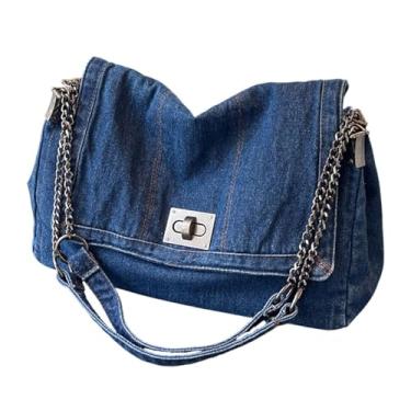 Imagem de Vaveren Bolsa de ombro feminina jeans bolsa de ombro elegante bolsa para suprimentos de festa de namoro, Azul Profundo