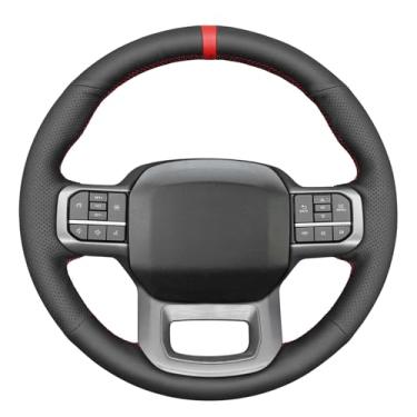 Imagem de MEWANT Capa de volante de carro de couro PU costurada à mão para Ford F-150 2021-2023 / F-150 Lightning 2022-2023
