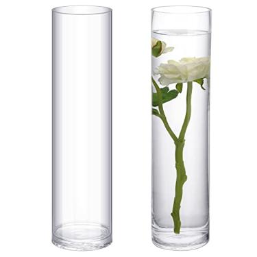 Imagem de Yoande - 2 Vasos de Vidro Cilíndrico Transparente, 40,64 cm x 10,16 cm, Minimalista, Liso, para Centros de Mesa e Decoração de Casa e Festa de Casamento