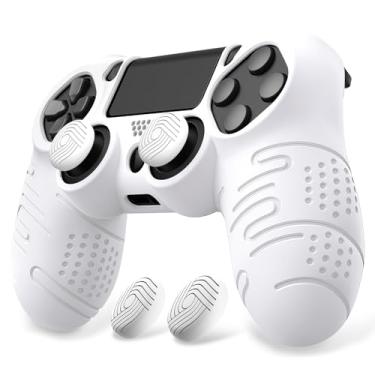Imagem de PlayVital Capa de silicone branca Line & Dot para controle ps4, capa protetora macia antiderrapante com tampas de aperto de polegar para ps4 para ps4 Slim para controle ps4 Pro