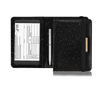 Imagem de Caweet Carteira de couro para cartão de vacinação com porta-passaporte com fecho elástico, Glitter preto, Porta-cartão de passaporte e vacina