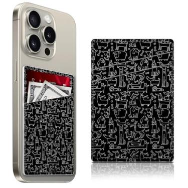 Imagem de ADQWIOVL Porta-cartão de telefone de couro, carteira de telefone bonita, suporte de cartão de crédito para capa de telefone, adesivo de bolso duplo na parte traseira da maioria dos telefones, Animal