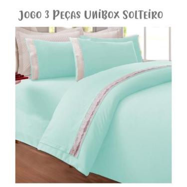Imagem de Jogo de Lençol 3 Peças Box Conjugado Unibox Solteiro Bordado Inglês Ve