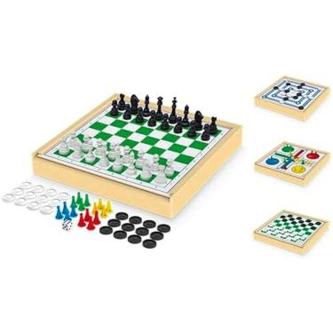 Imagem de Jogo 4 em 1 Xadrez, Ludo, Damas e Trilha Jogo de Tabuleiro
