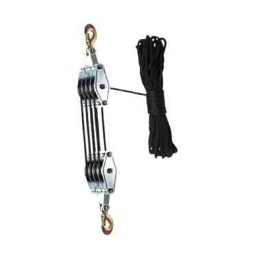 Imagem de YsXoWiui Talha de corda que levanta objetos pesados ​​rodas de metal de estrutura de rolamento e de polia de equipamento para armazém, 4 Rodas E Corda de 20m