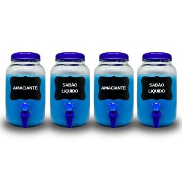 Imagem de Kit lavanderia 4 potes com torneira sabão liquido, amaciante ou outros