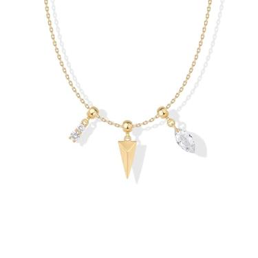 Imagem de PAVOI Colar com pingente peculiar banhado a ouro 14K para mulheres | Lindo colar delicado de zircônia cúbica raio com raio, coração de estrela, ferradura, pérola, berloques, Ouro amarelo, Zircônia