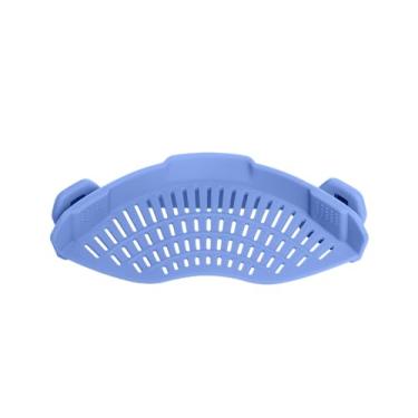 Imagem de AUOON Coador grande de silicone com clipe para todas as panelas e frigideiras, coador de macarrão com clipe para carne, legumes, frutas, silicone, escorredor de cozinha (veludo azul grande)