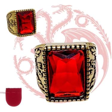 Imagem de Anel Dourado Envelhecido Pedra Vermelha Casa Dragão