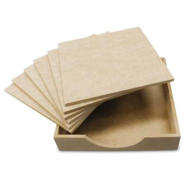 Imagem de Descanso de Panelas com 6 Bases de MDF Madeira Crua - Tamanho: 20 x 20