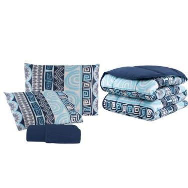 Imagem de Kit Edredom Casal King Malha 100% Algodão 04 Pçs Liso Dupla Face C/ Vi