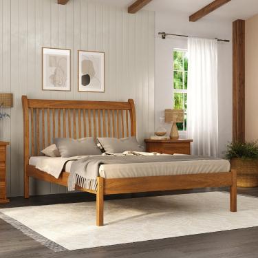 Imagem de Cama Queen em Madeira Maciça Napoli Móveis Nathalia - Mogno Mel