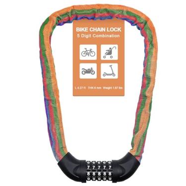 Imagem de NDakter Cadeado de corrente de bicicleta, combinação de 5 dígitos, trava de corrente de bicicleta resistente anti-roubo, trava de segurança de 12 metros para bicicleta, scooter, motocicleta, porta,