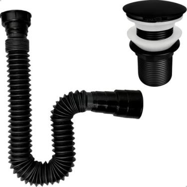 Imagem de Sifão De Pia Flexivel Preto E Válvula Click 1 1/4 Preta Inox Ralo De P