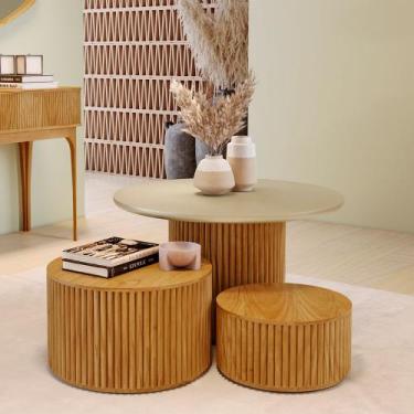 Imagem de Kit 3 Mesas Decorativas Lua em Madeira Maciça - Mel - LINHA ALTA