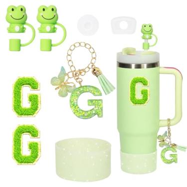 Imagem de Liangang Conjunto de acessórios de copo de 8 peças para Stanley 850 g 1,134 g, incluindo bota, tampa à prova de derramamento, 2 peças de capa de canudo Stanley e 2 peças de carta adesiva (verde G)