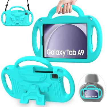Imagem de AVAWO Capa infantil para Samsung Galaxy Tab A9 2023 8,7 polegadas/A7 Lite 2021, com alça, à prova de choque, alça leve com suporte 2023 (SM-X110/X115/X117)/2021(SM-T220/T225/T227), turquesa